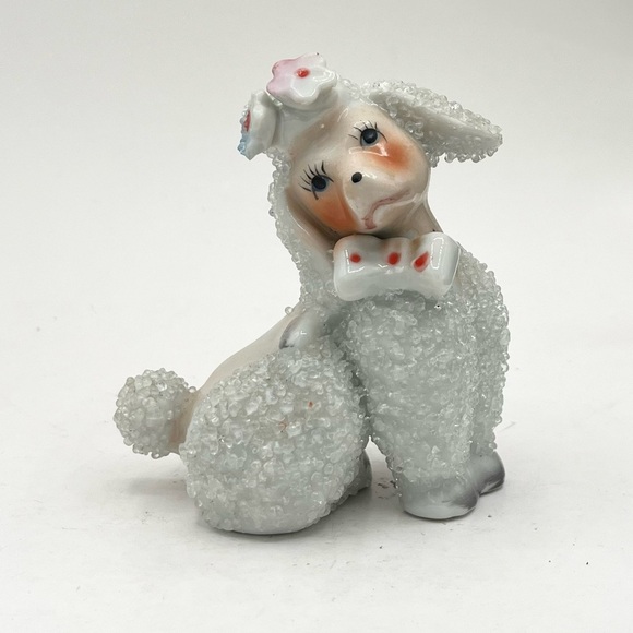 VTG Anthropomorphic 1950s Sugar Textured Poodle Figurine Bow Tie Dog Japan 3.5” - Picture 1 of 4